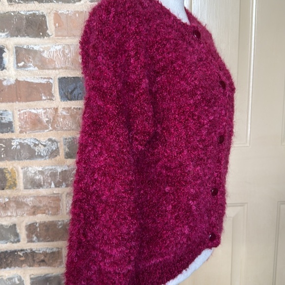 Clifford & Wills Mohair Cranberry Aubergine Cardigan Fuzzy Marled Boucle - Picture 4 of 13